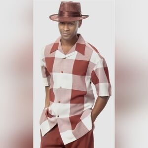 Montique Men's Classic Red and‎ White Checkered Shirt